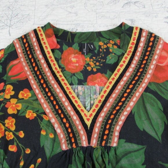 BL^NK LONDON Anthropologie Blouse Stephanie Boho Black Peasant Flowers Small s - Picture 4 of 12